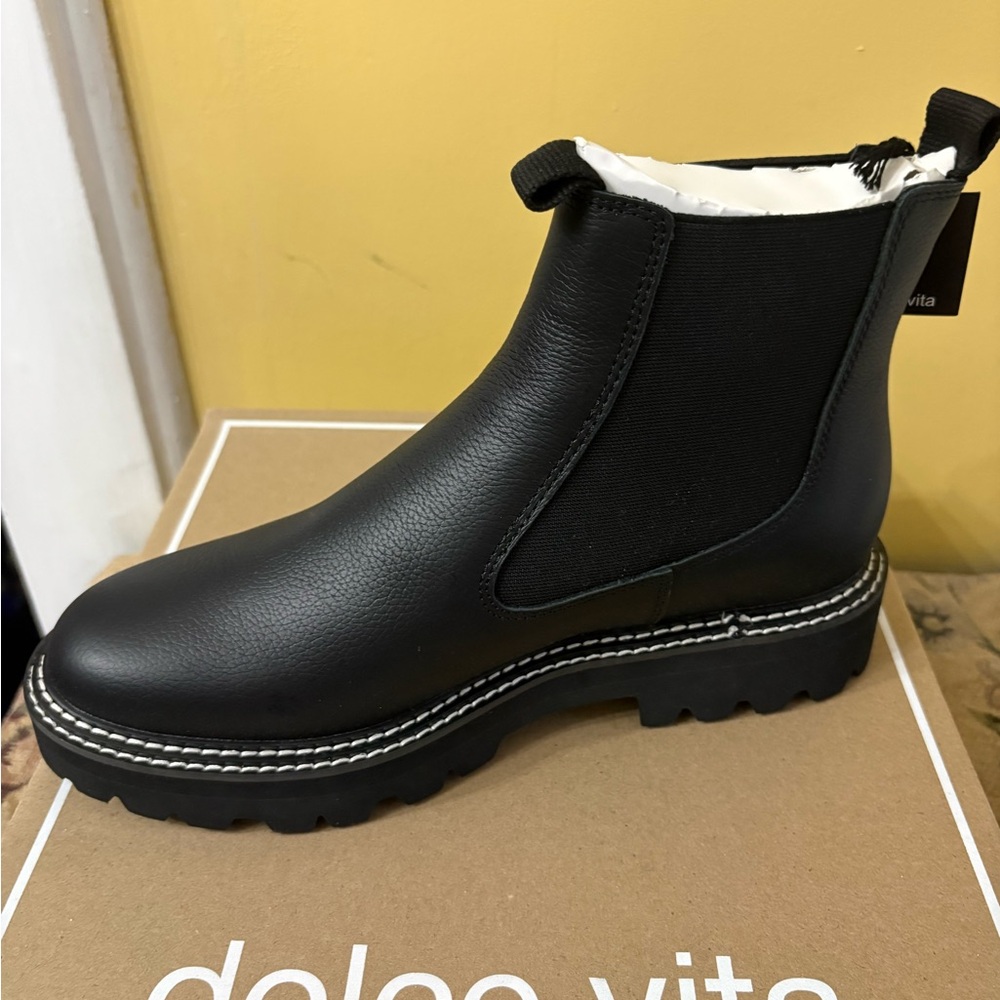 Dolce Vita Black Leather Chelsea Lug Ankle Boot